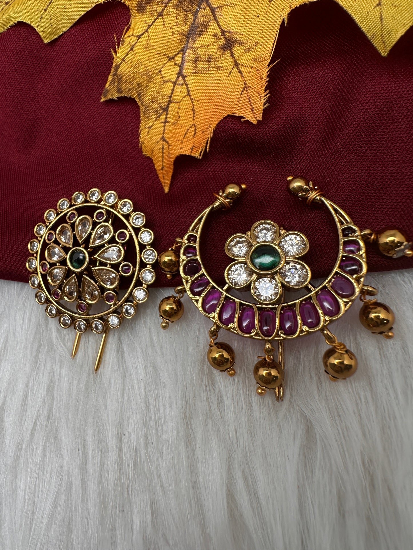 Matte Finish CZ Sun Moon Surya Chandra Hair Pin.