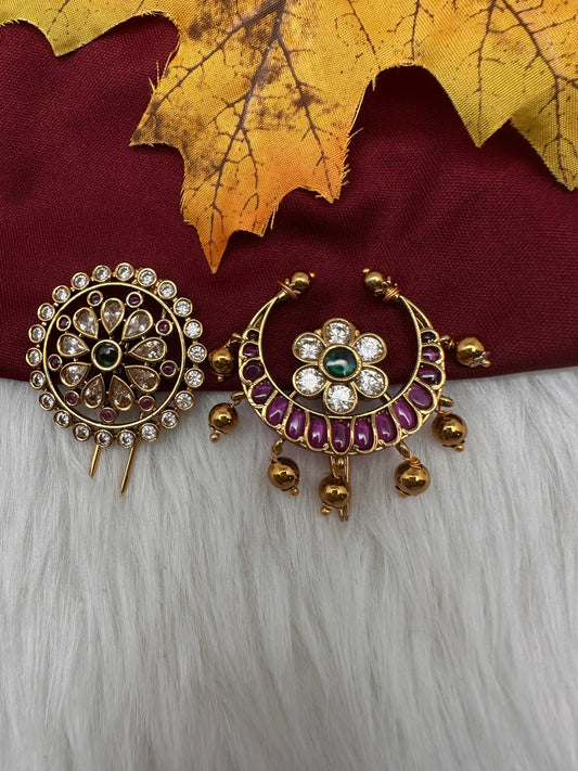 Matte Finish CZ Sun Moon Surya Chandra Hair Pin.