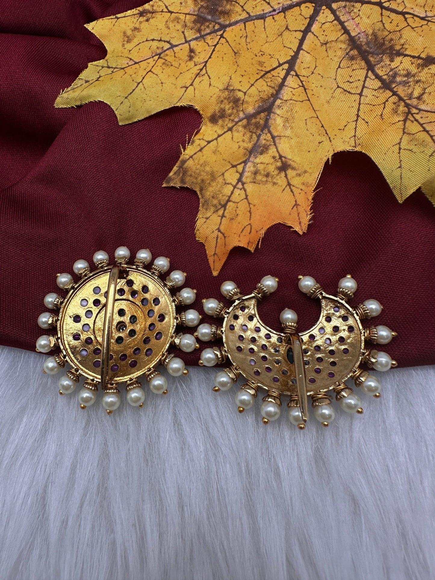 Matte Finish CZ Sun Moon Surya Chandra Hair Pin.