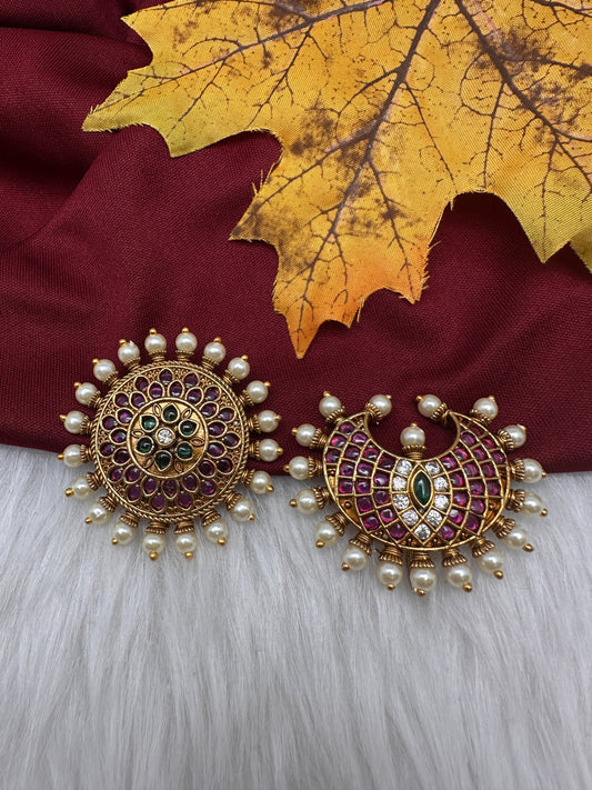 Matte Finish CZ Sun Moon Surya Chandra Hair Pin.