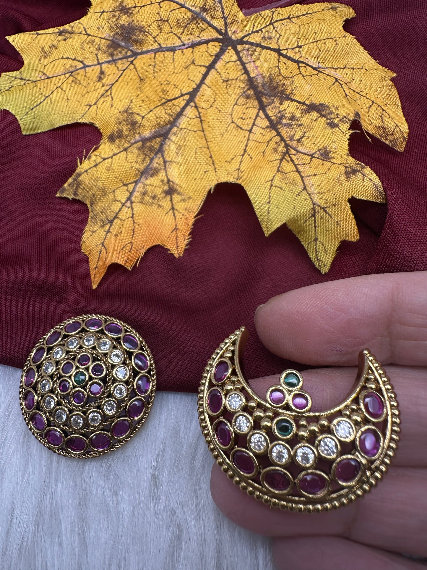 Matte Finish CZ Sun Moon Surya Chandra Hair Pin.