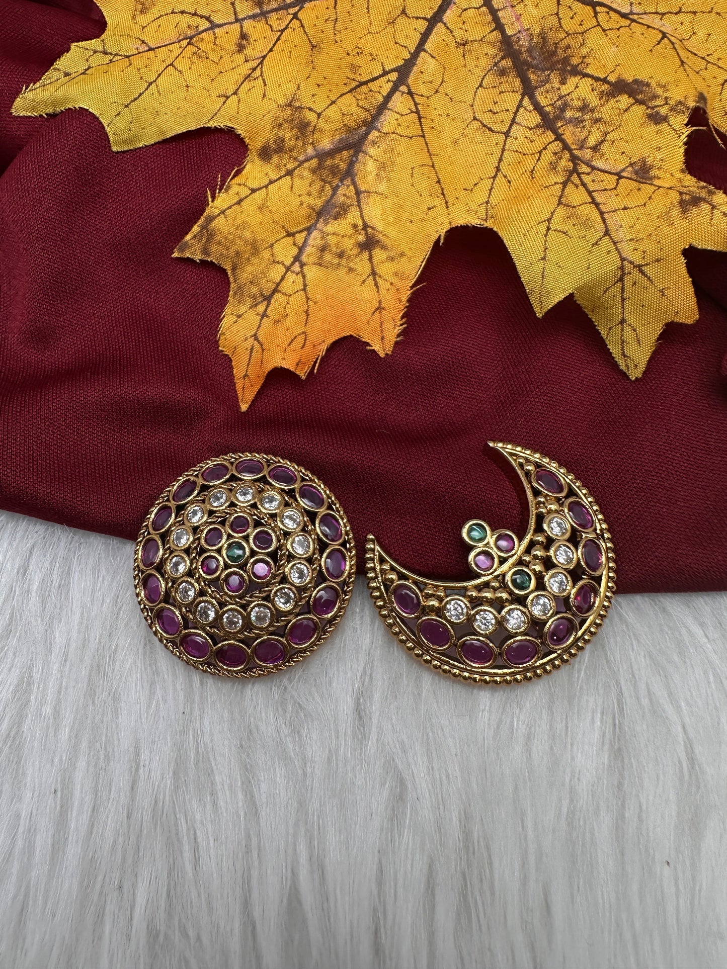 Matte Finish CZ Sun Moon Surya Chandra Hair Pin.