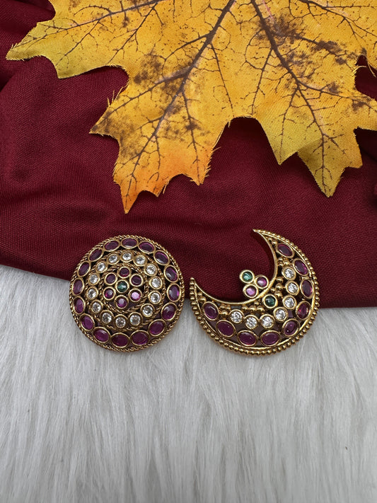 Matte Finish CZ Sun Moon Surya Chandra Hair Pin.