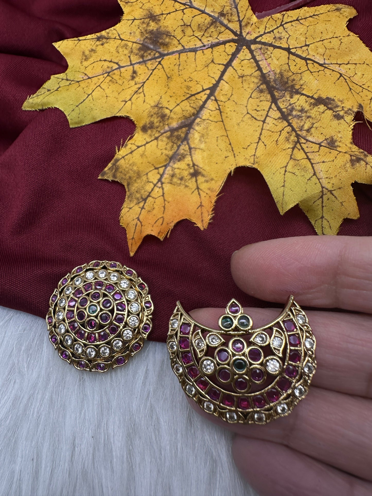 Matte Finish CZ Sun Moon Surya Chandra Hair Pin.