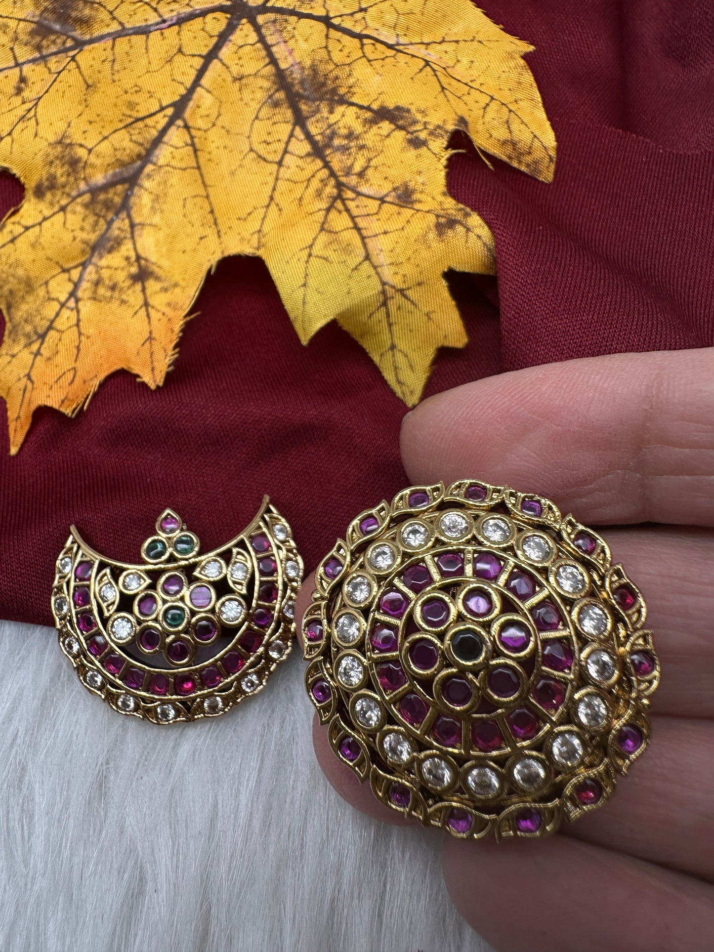 Matte Finish CZ Sun Moon Surya Chandra Hair Pin.