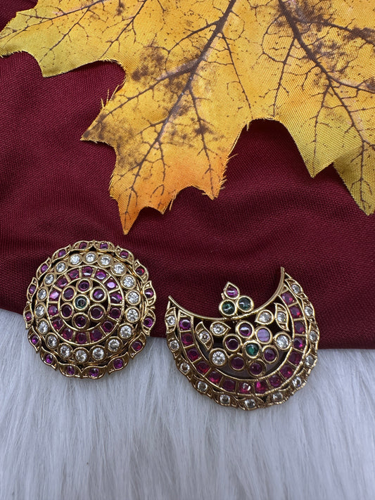 Matte Finish CZ Sun Moon Surya Chandra Hair Pin.