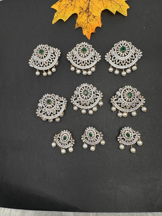 Diamond Finish CZ Emerald Green Stone Jada Billa Hair Pin Set