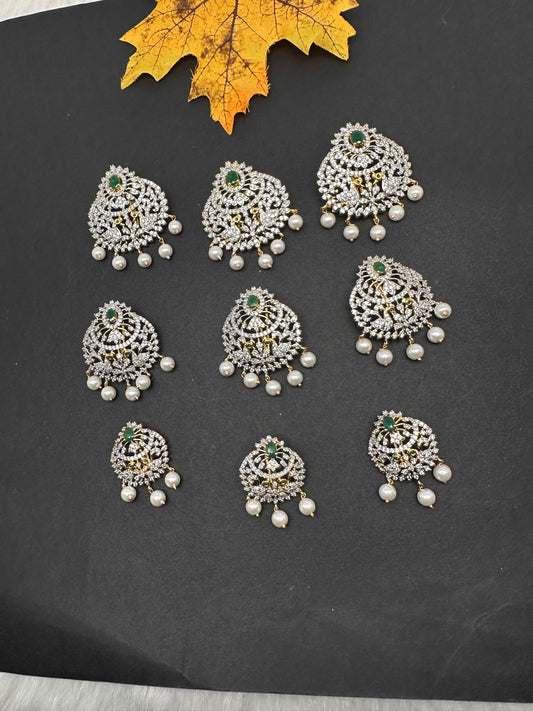 Peacock Diamond Finish CZ Emerald Green Stone Jada Billa Hair Pin Set