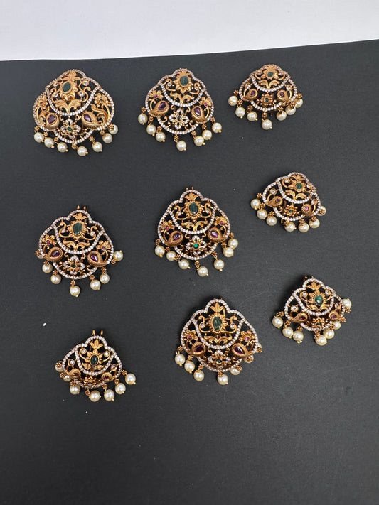 Matte Finish Peacock CZ Jada Billa Hair Pin Set - 
