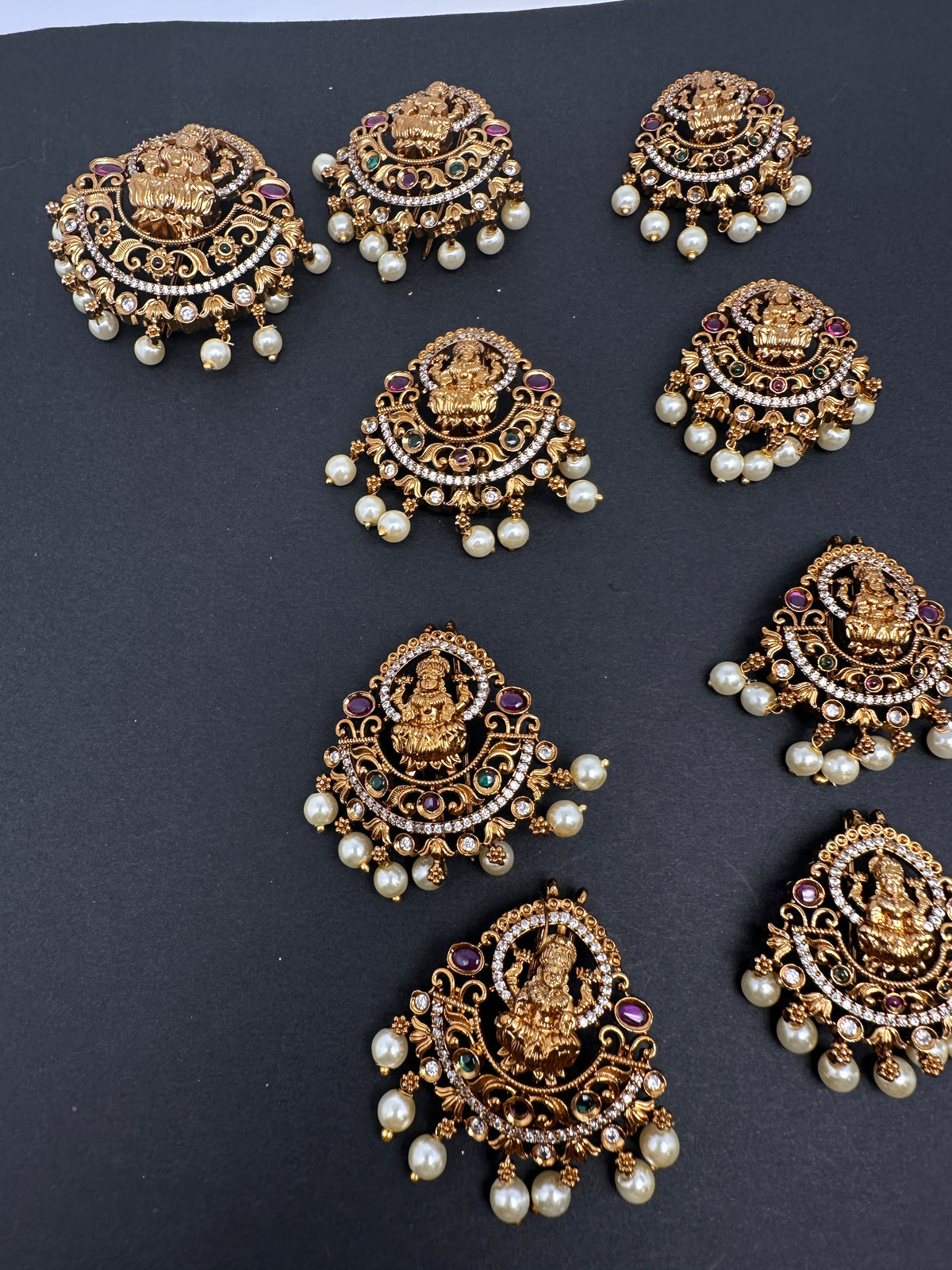 Matte Finish Goddess lakshmi CZ Jada Billa Hair Pin Set - 