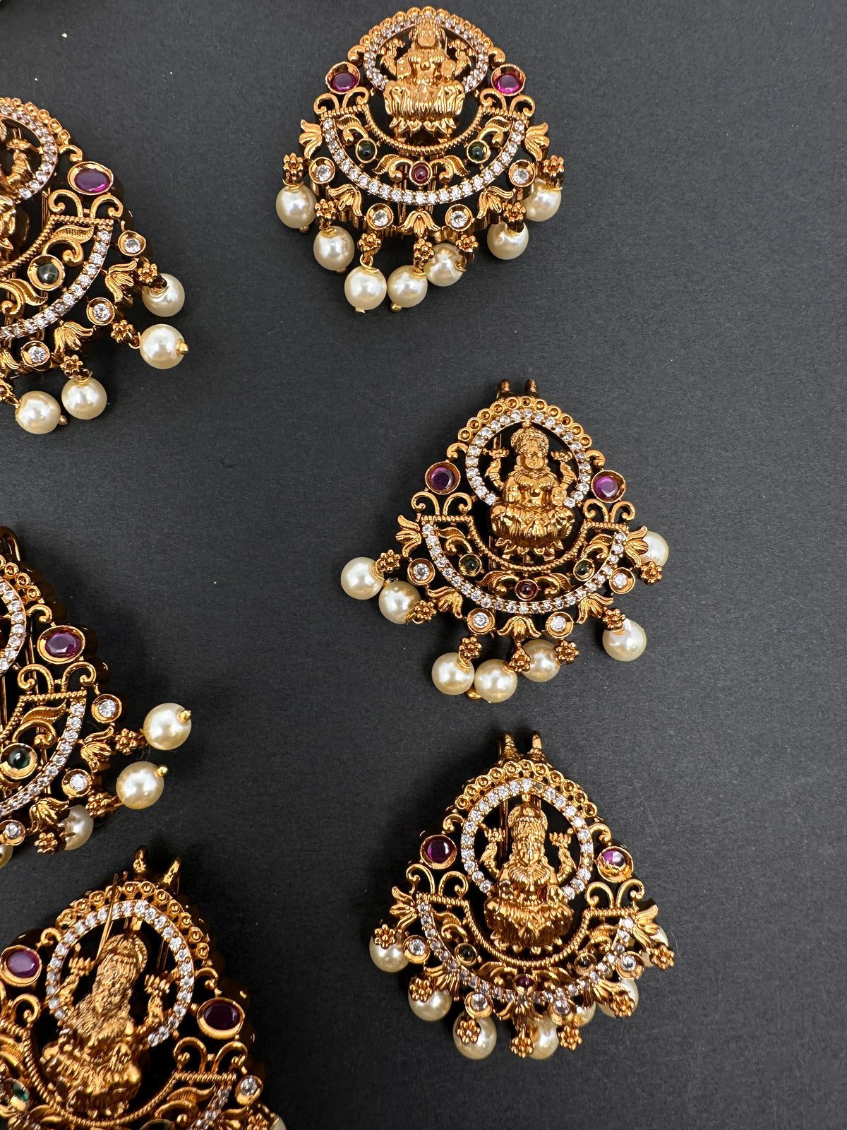 Matte Finish Goddess lakshmi CZ Jada Billa Hair Pin Set - 