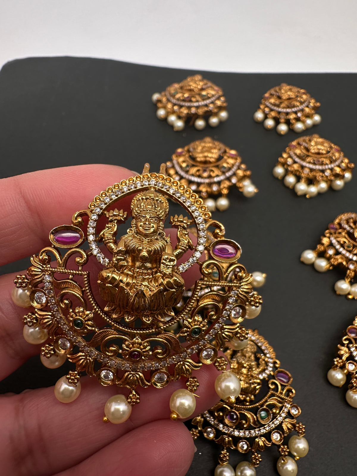 Matte Finish Goddess lakshmi CZ Jada Billa Hair Pin Set - 