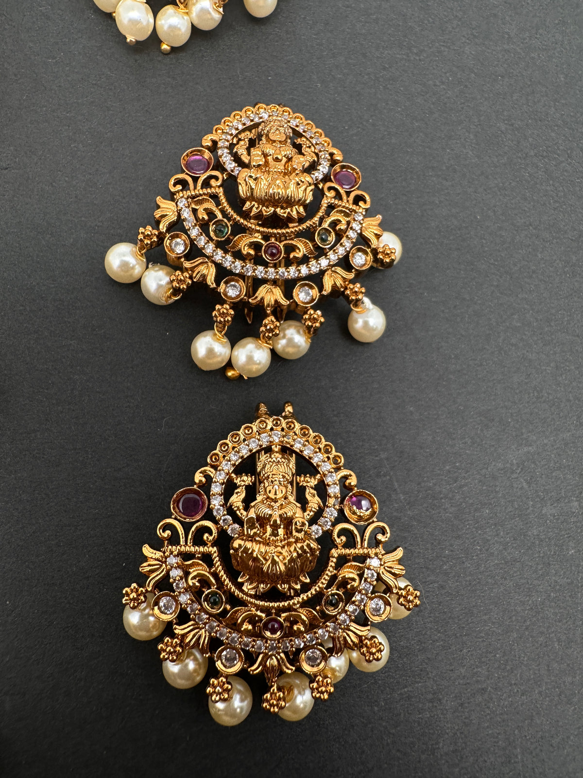 Matte Finish Goddess lakshmi CZ Jada Billa Hair Pin Set - 