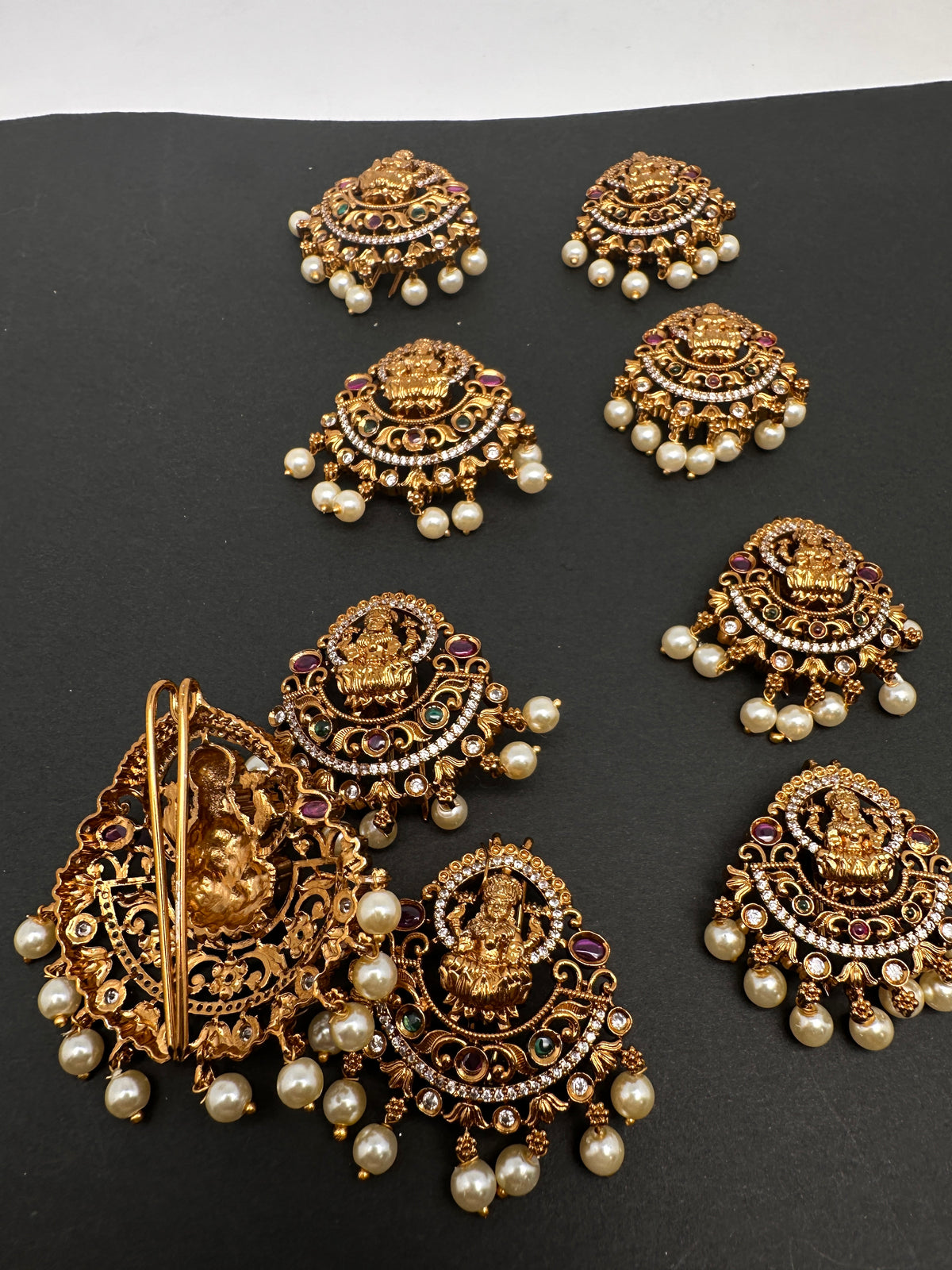 Matte Finish Goddess lakshmi CZ Jada Billa Hair Pin Set - 