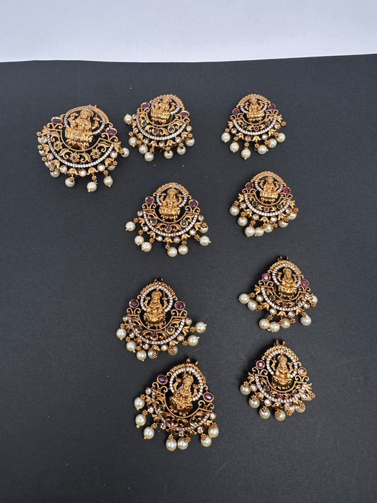 Matte Finish Goddess lakshmi CZ Jada Billa Hair Pin Set - 