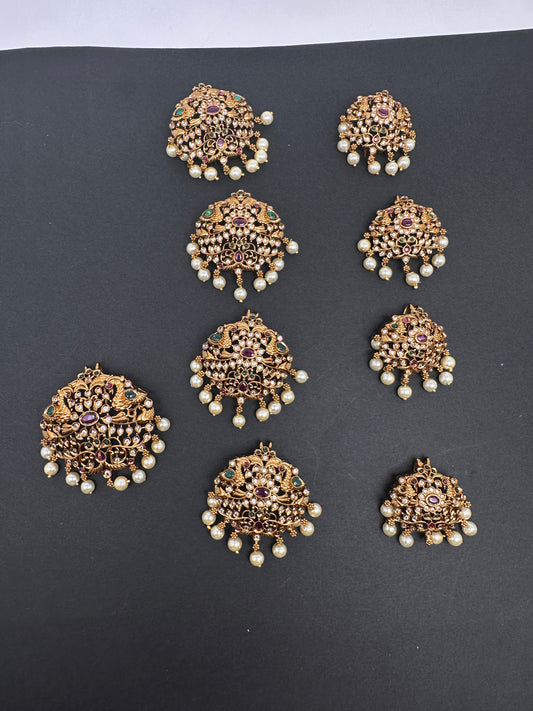 Matte Finish Peacock CZ Jada Billa Hair Pin Set - 