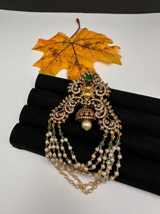 Matte Finish Green Pearls CZ Juda Hair Pin - 