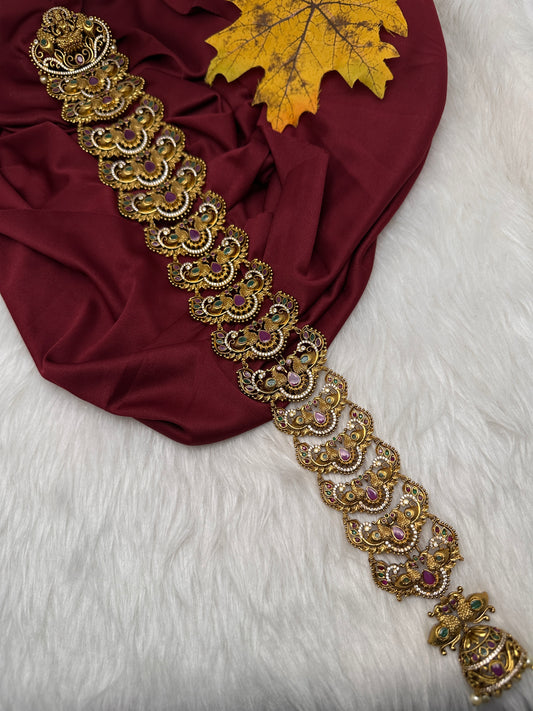 Matte Finish Kemp Goddess lakshmi  Peacock Pearls Jada Hair Pin Choti - 