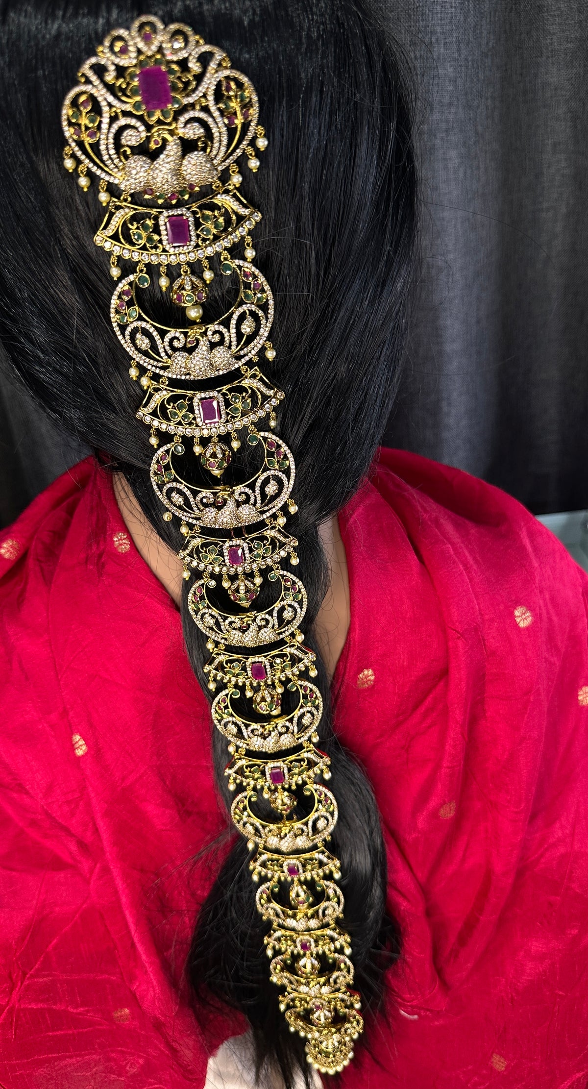 Matte Finish Kemp  Peacock Pearls Jada Hair Pin Long Choti - 