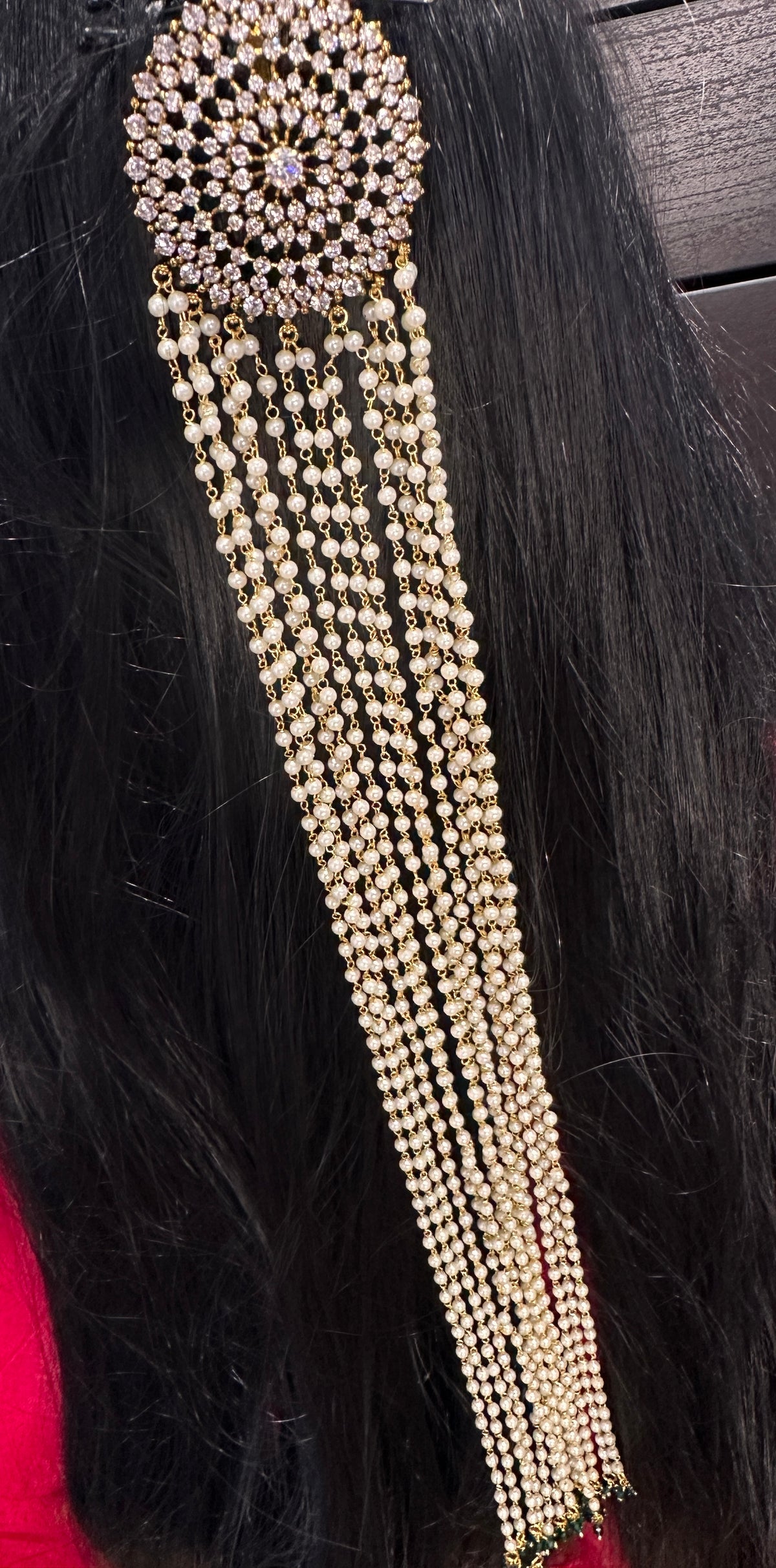 Matte Finish Kemp CZ Pearls Jada Hair Pin Choti. - 
