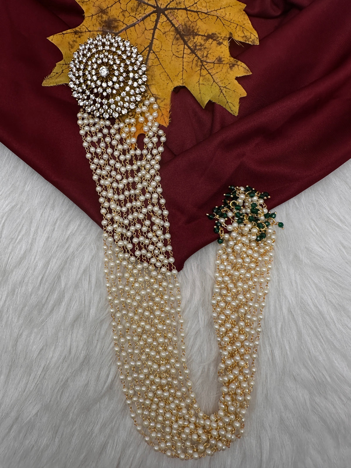 Matte Finish Kemp CZ Pearls Jada Hair Pin Choti. - 