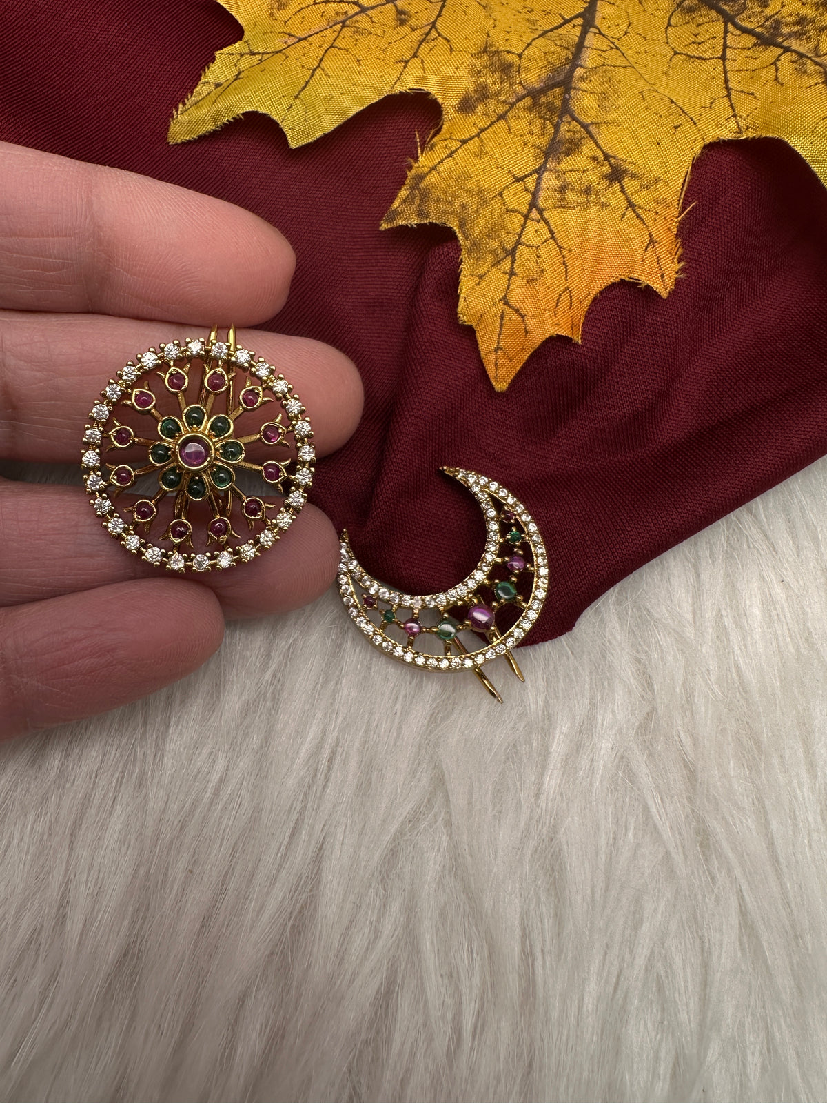 Matte Finish CZ Sun Moon Surya Chandra Hair Pin. - 
