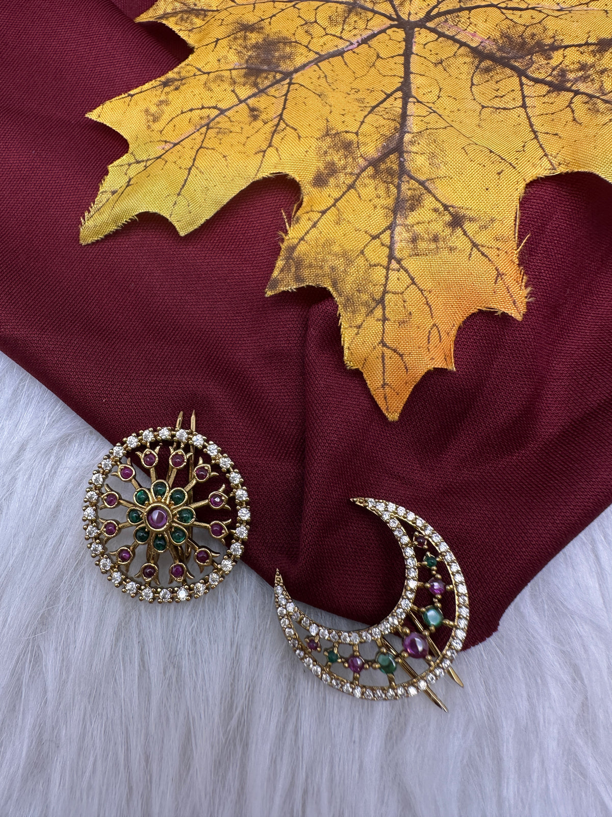 Matte Finish CZ Sun Moon Surya Chandra Hair Pin. - 