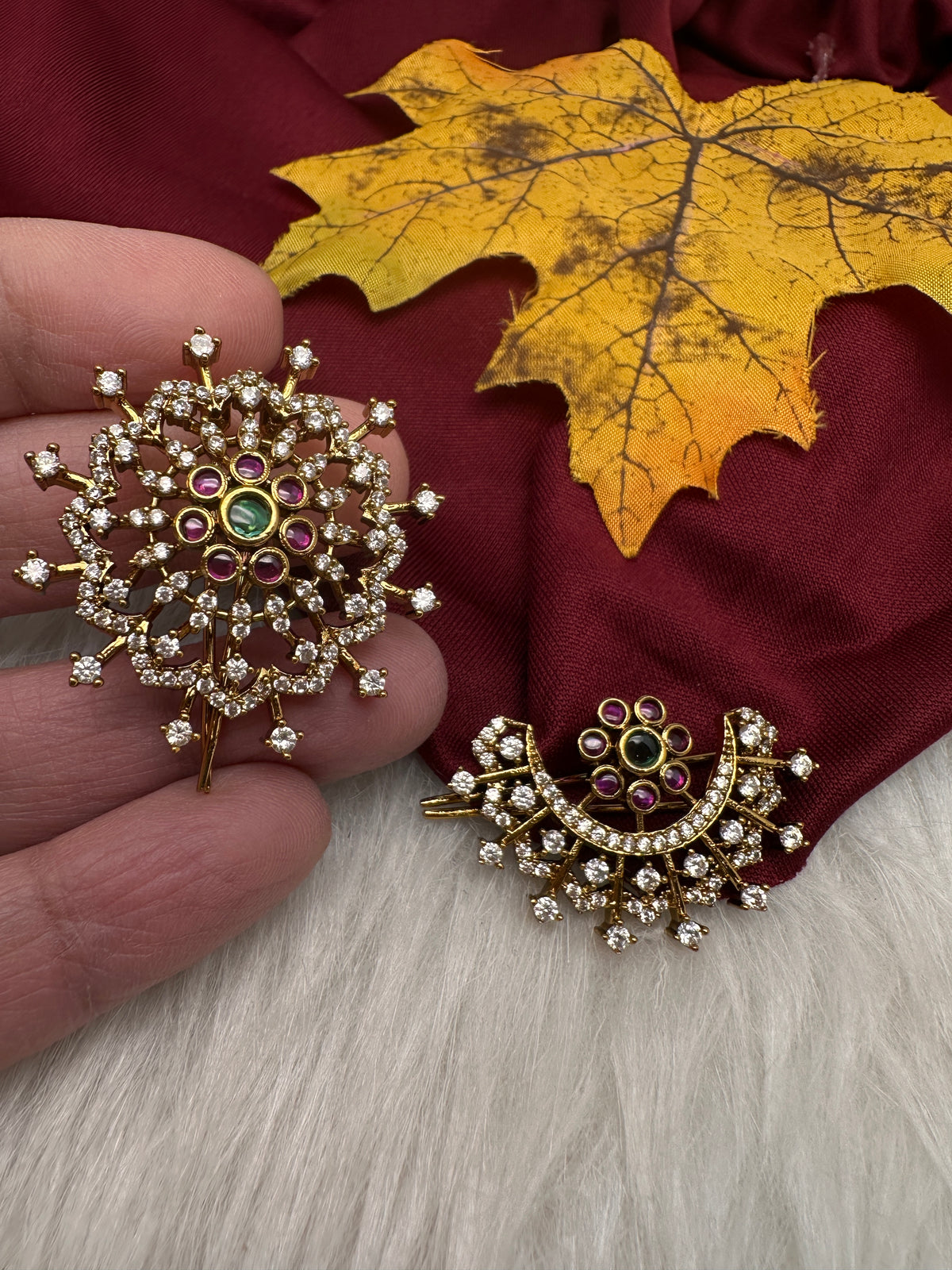 Matte Finish CZ Sun Moon Surya Chandra Hair Pin. - 