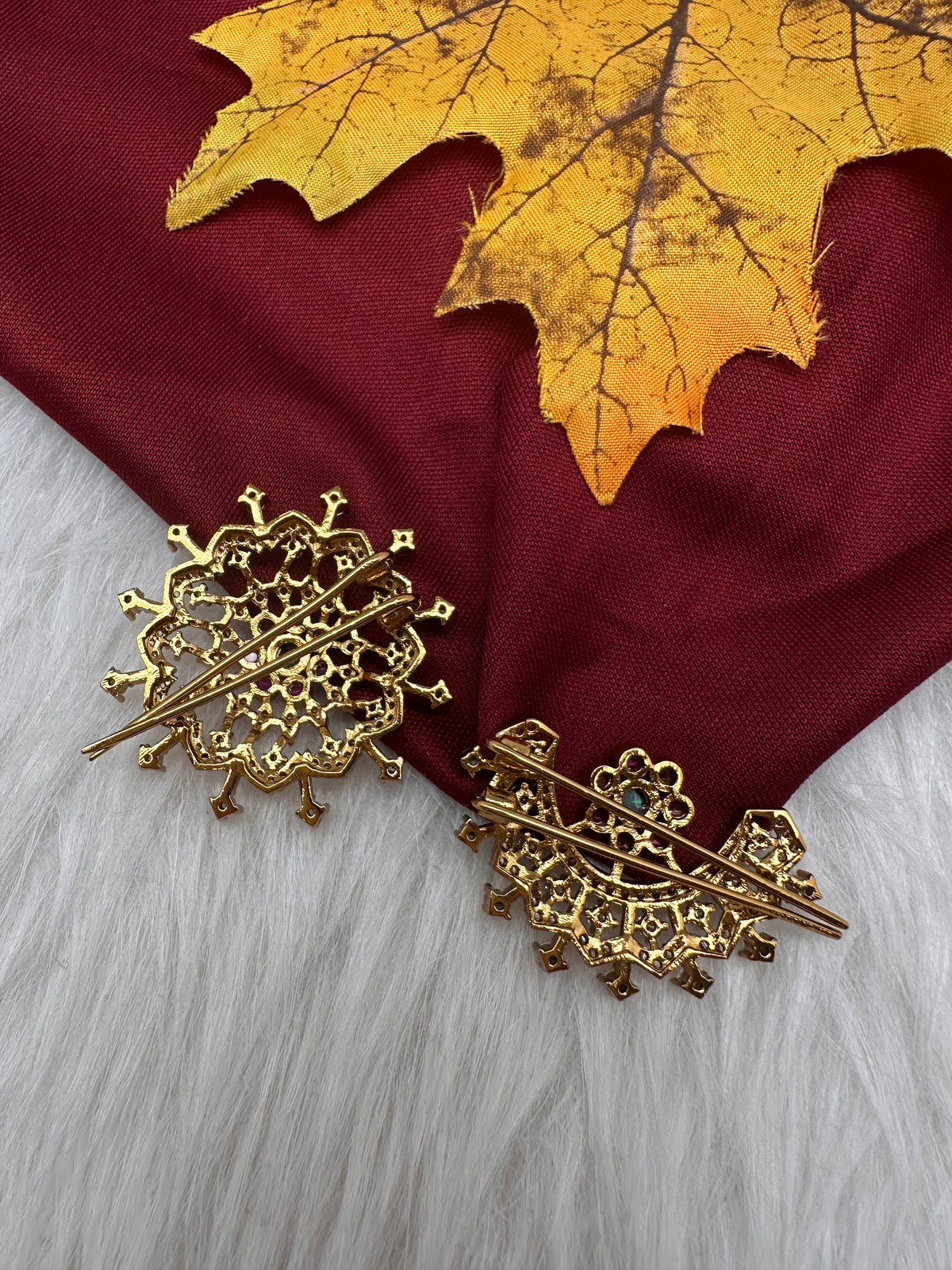 Matte Finish CZ Sun Moon Surya Chandra Hair Pin. - 