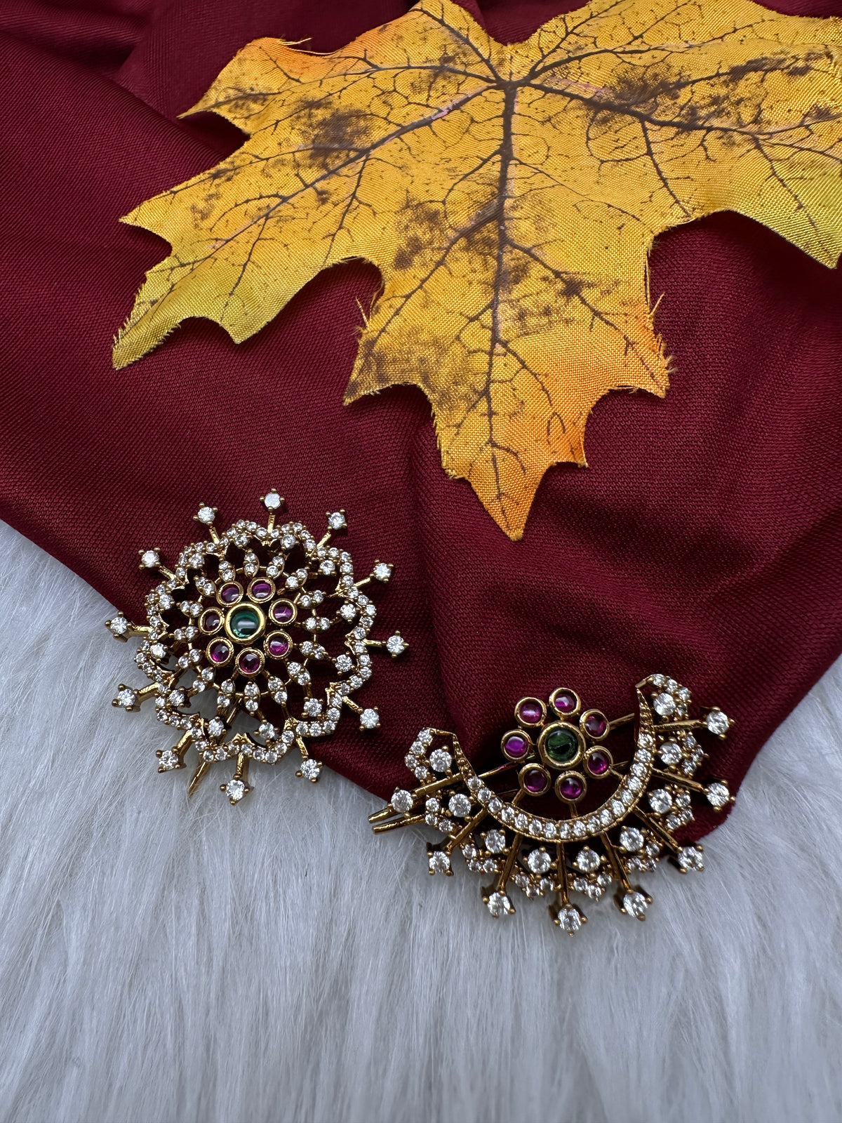 Matte Finish CZ Sun Moon Surya Chandra Hair Pin. - 