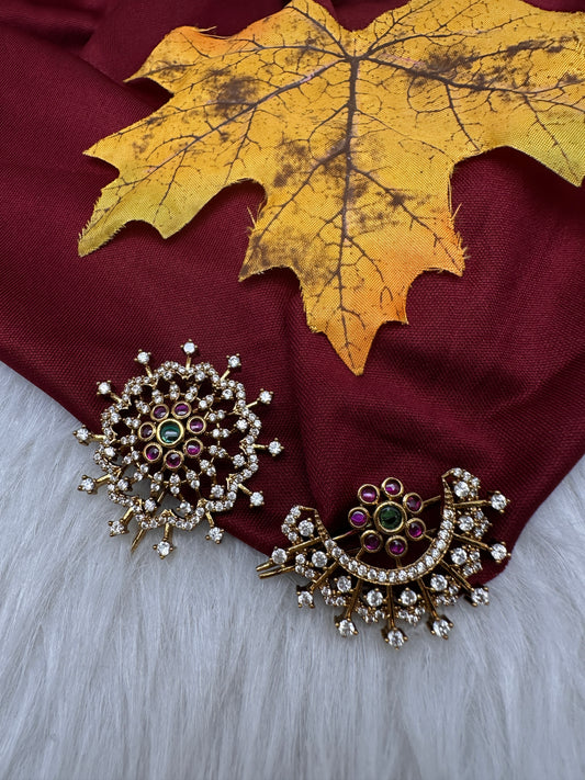 Matte Finish CZ Sun Moon Surya Chandra Hair Pin. - 