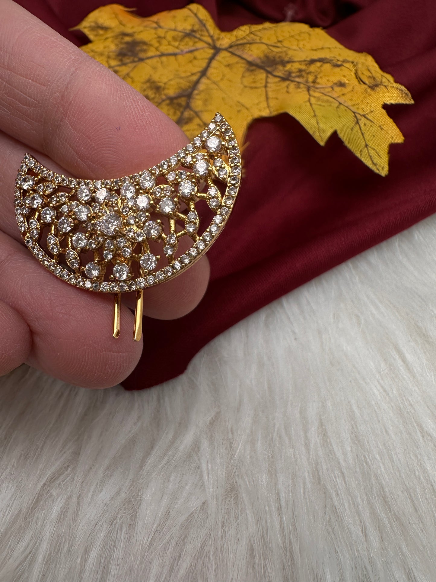 Matte Finish CZ Sun Moon Surya Chandra Hair Pin. - 