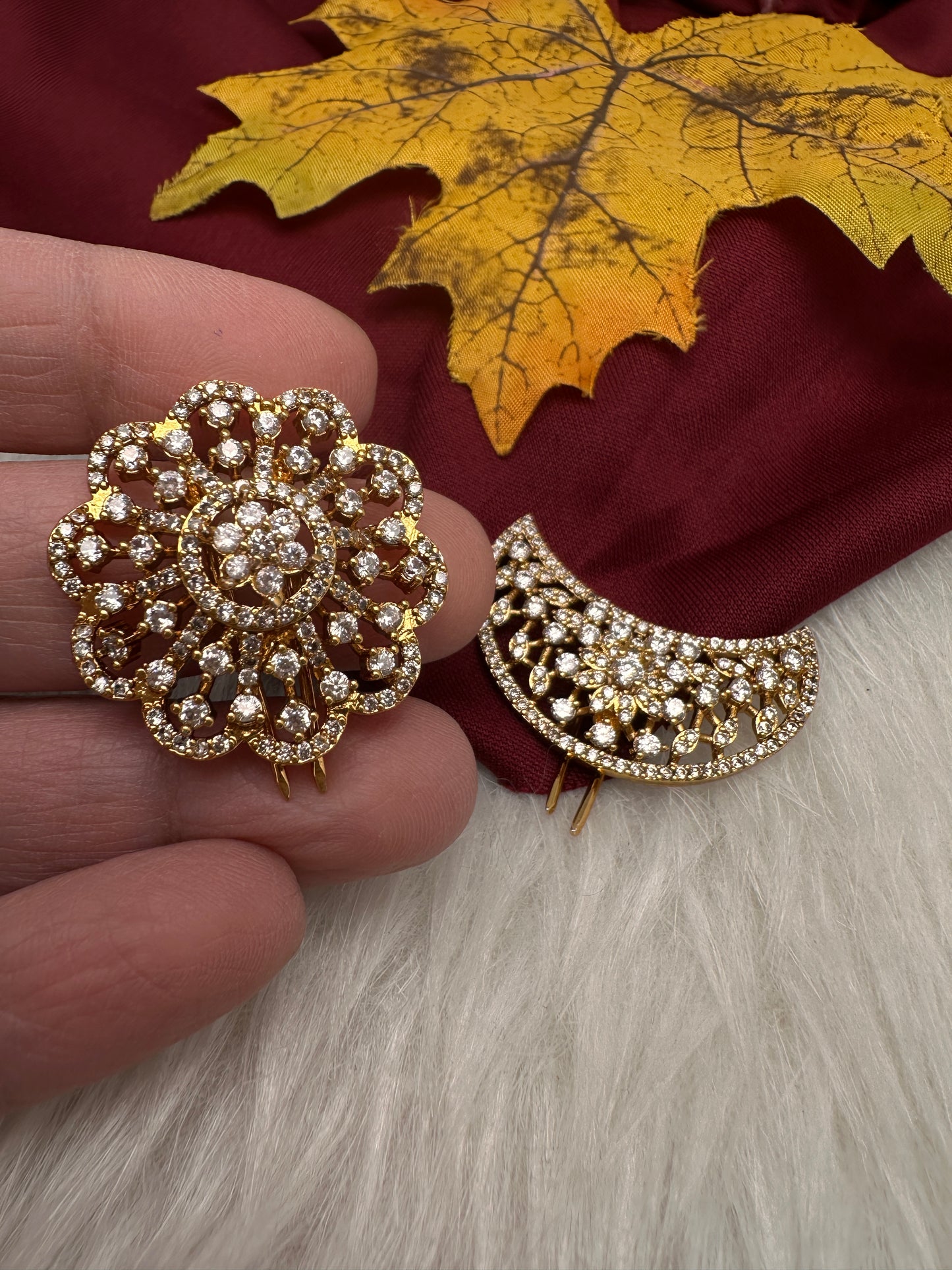 Matte Finish CZ Sun Moon Surya Chandra Hair Pin. - 
