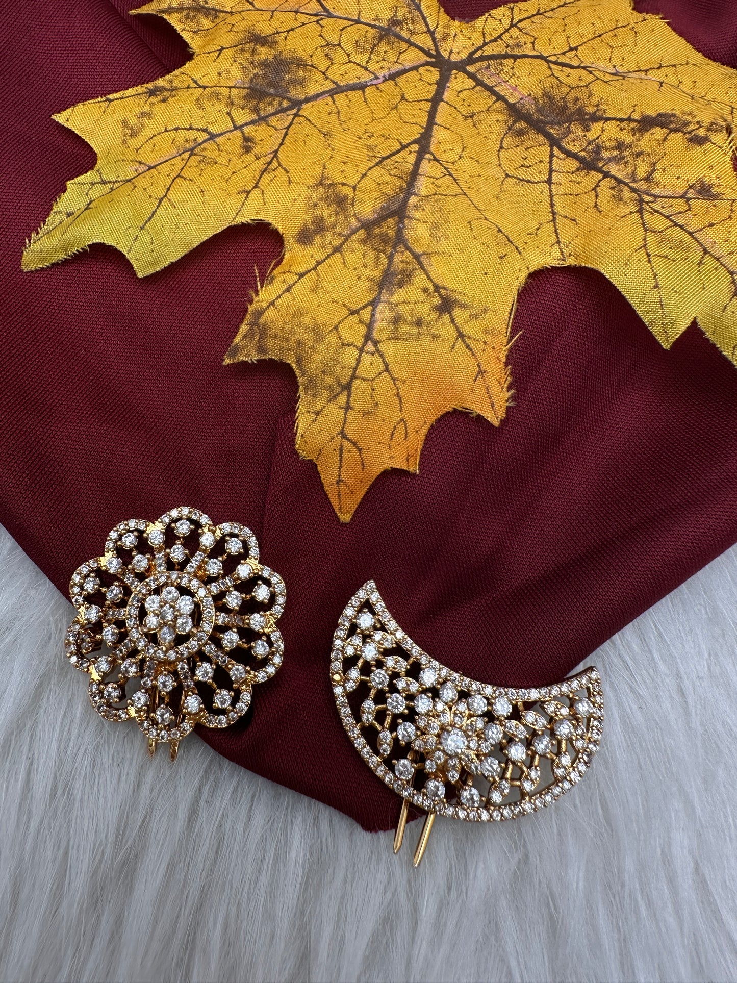 Matte Finish CZ Sun Moon Surya Chandra Hair Pin. - 