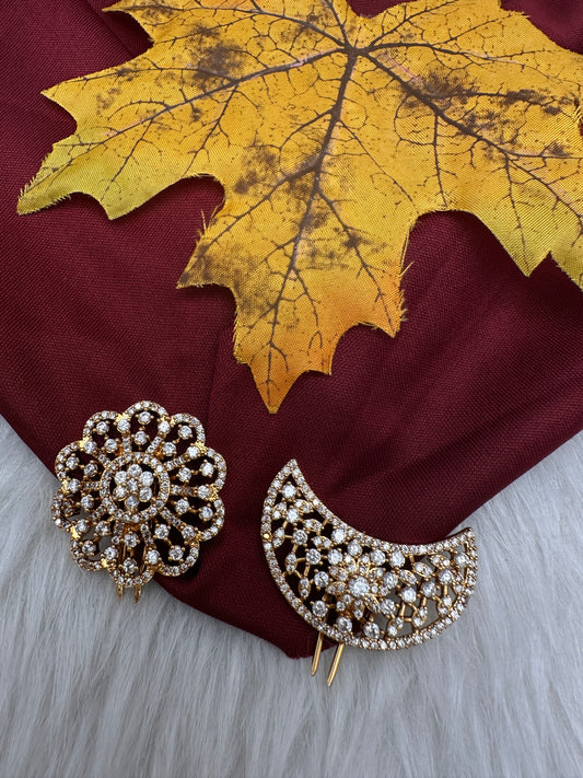 Matte Finish CZ Sun Moon Surya Chandra Hair Pin. - 