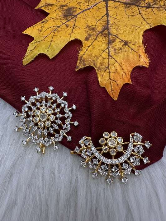 Gold Finish AD Sun Moon Surya Chandra Hair Pin. - 
