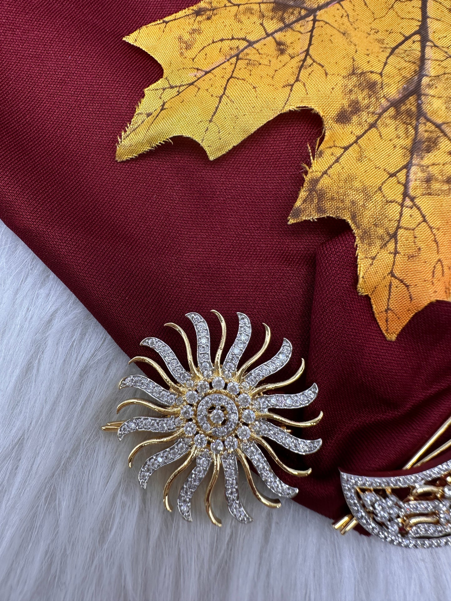 Gold Finish AD Sun Moon Surya Chandra Hair Pin. - 