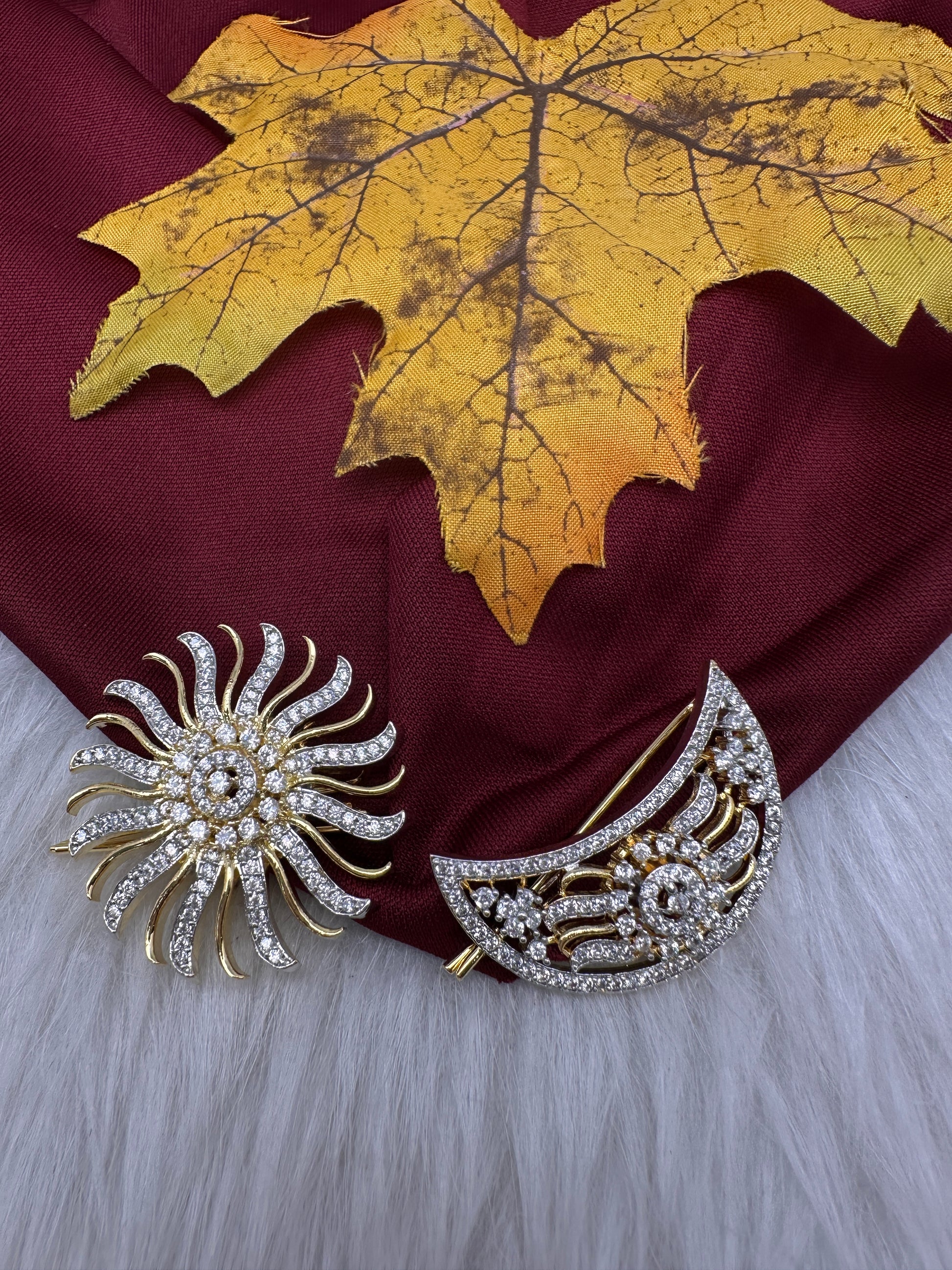 Gold Finish AD Sun Moon Surya Chandra Hair Pin. - 