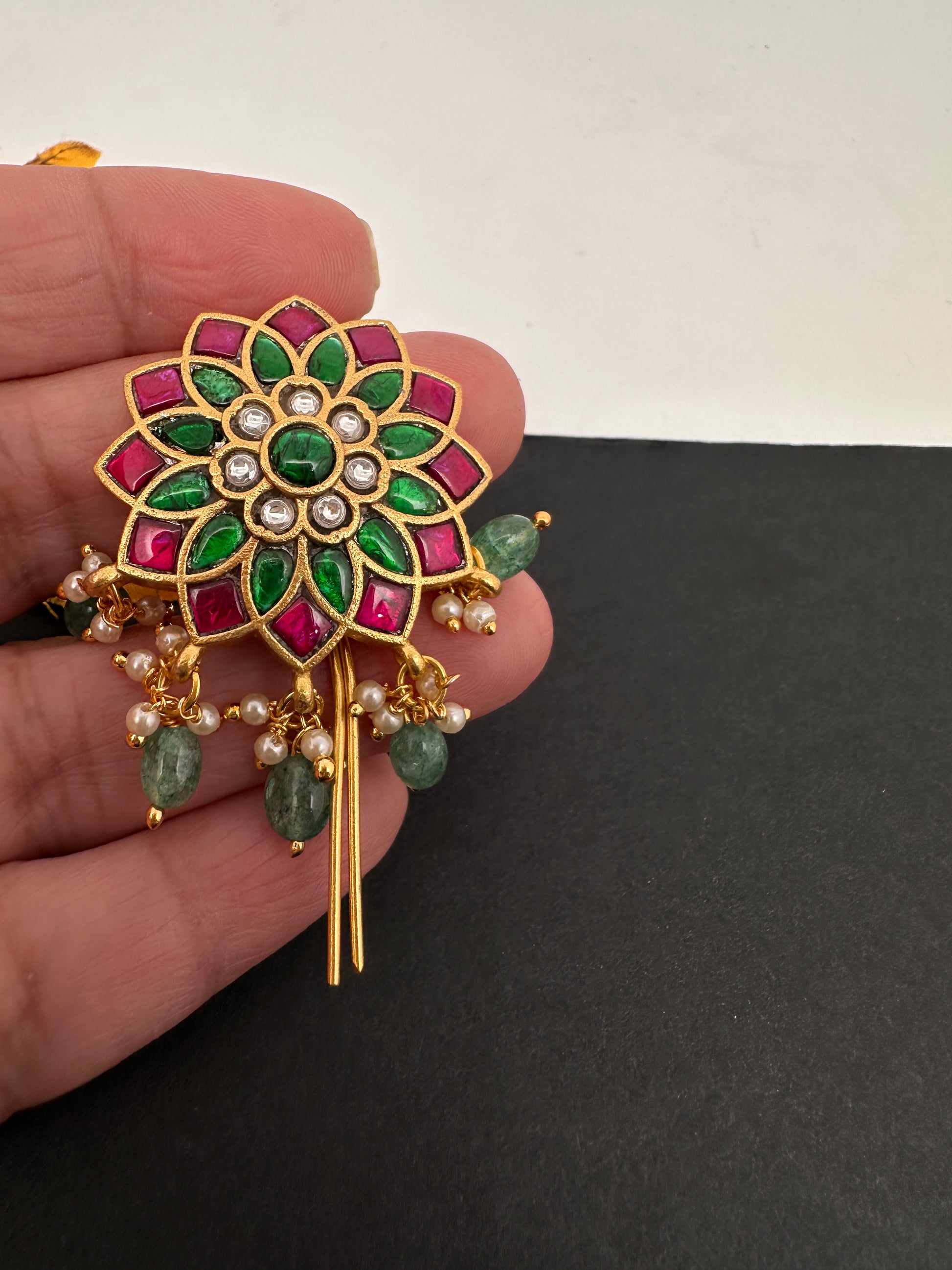 Jadau Kundan Floral Hair Bun Pin - 