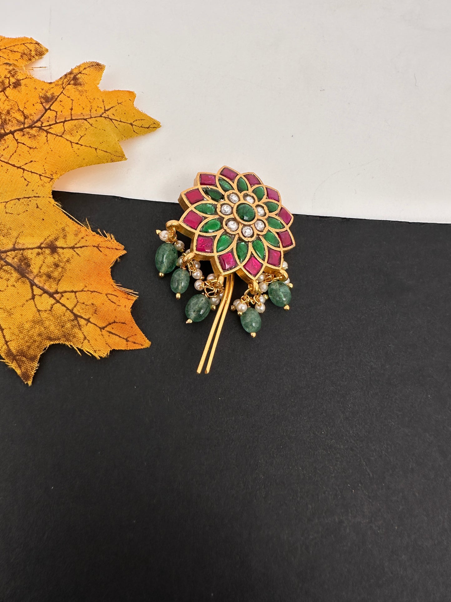 Jadau Kundan Floral Hair Bun Pin - 