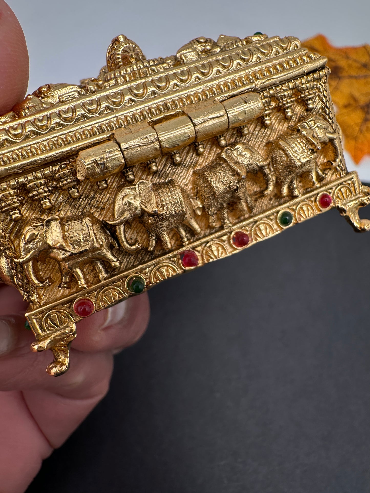 Elephant Nakshi Red Green Stone Matte Finish Kumkum Box Bharani - 