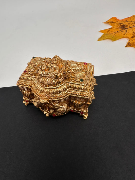 Elephant Nakshi Red Green Stone Matte Finish Kumkum Box Bharani - 