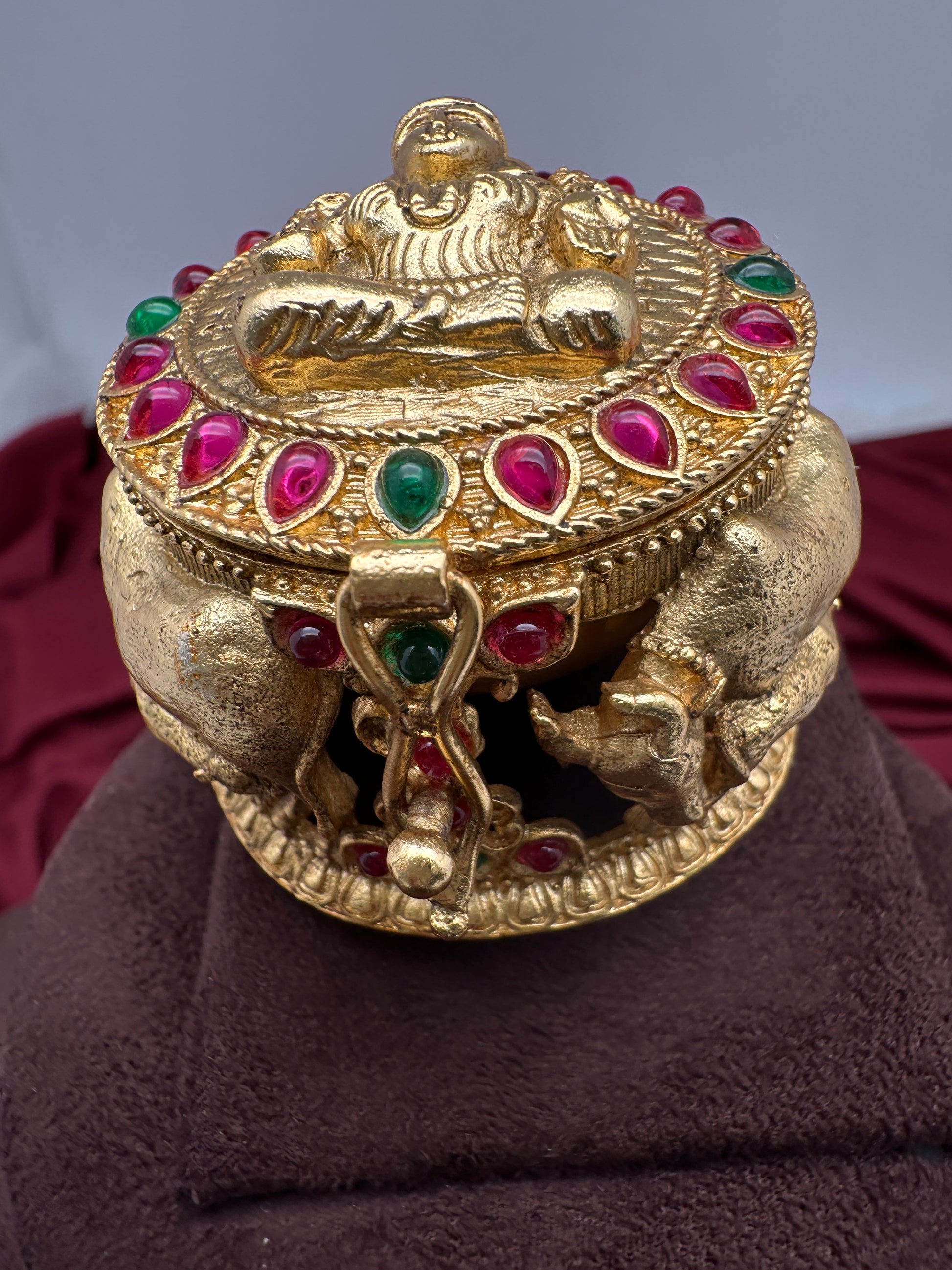 Goddess Lakshmi Cow Calf Design Nakshi Matte Finish Kumkum Box Bharani - 