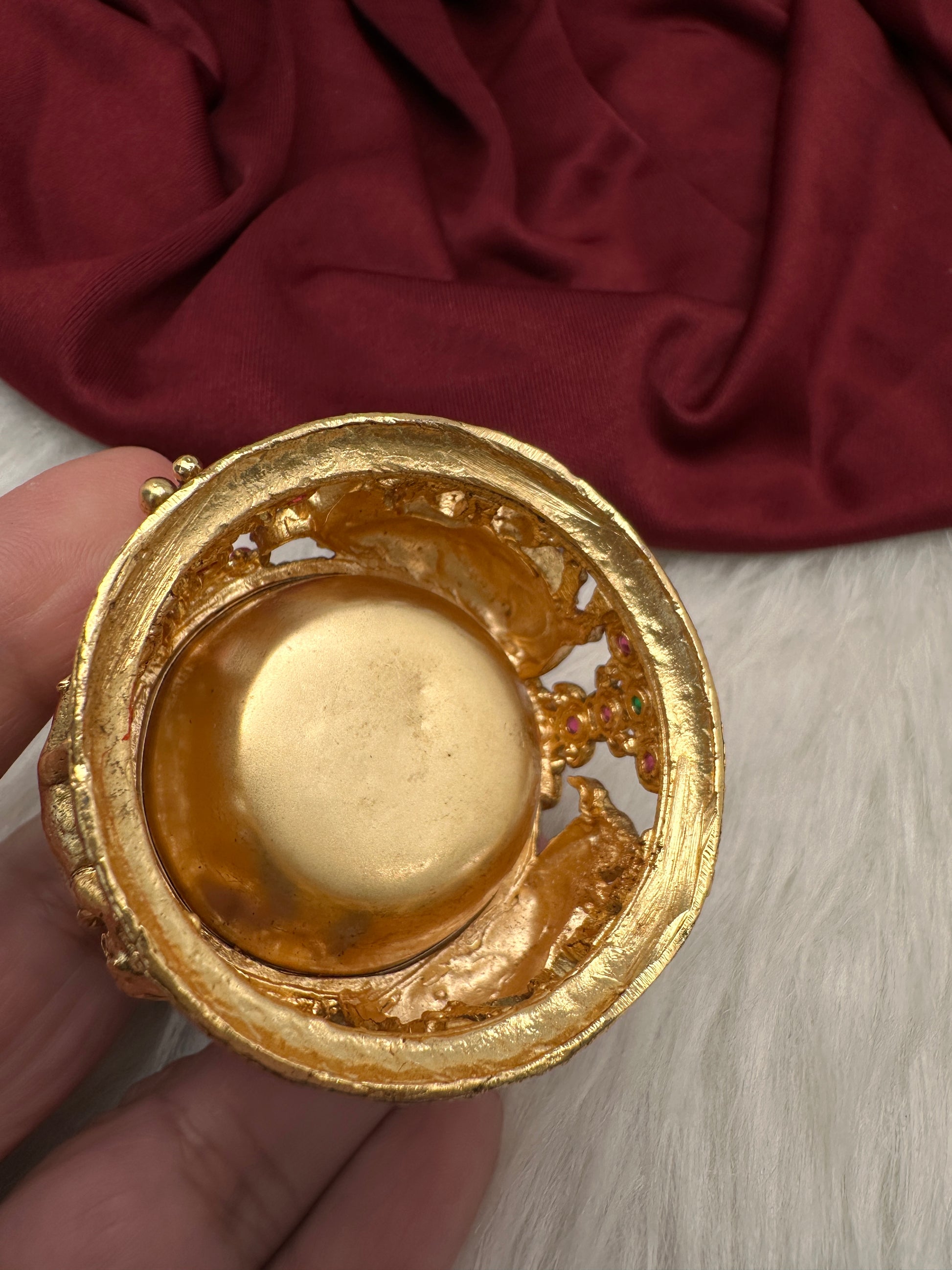 Goddess Lakshmi Cow Calf Design Nakshi Matte Finish Kumkum Box Bharani - 