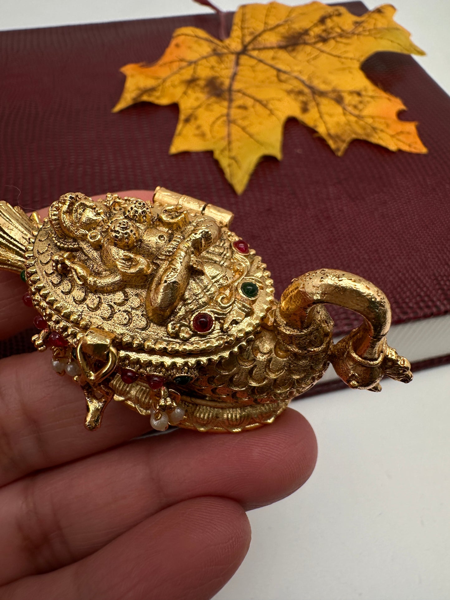 Goddess Lakshmi Swan Nakshi Matte Finish Kumkum Box Bharani - 