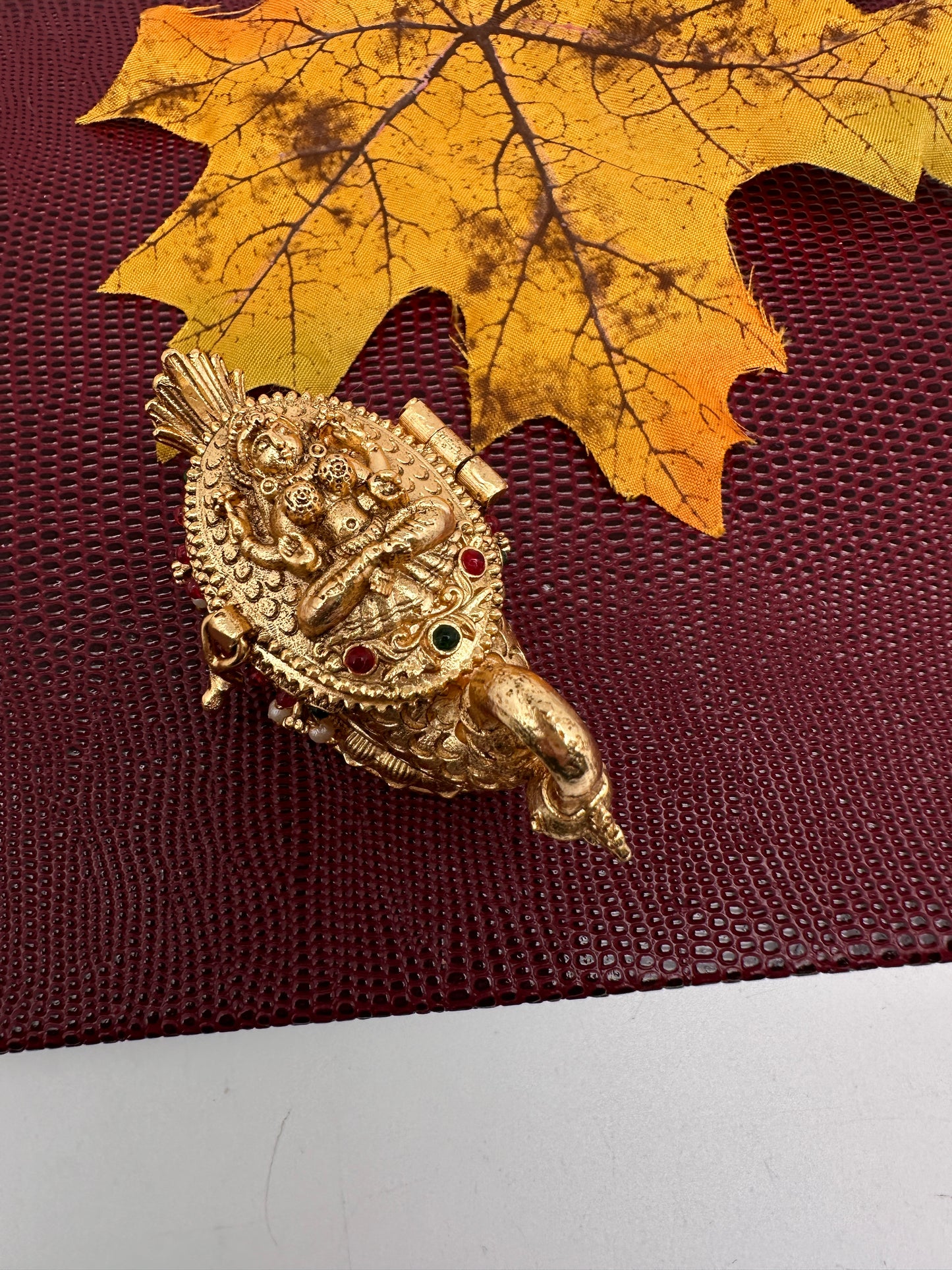 Goddess Lakshmi Swan Nakshi Matte Finish Kumkum Box Bharani - 