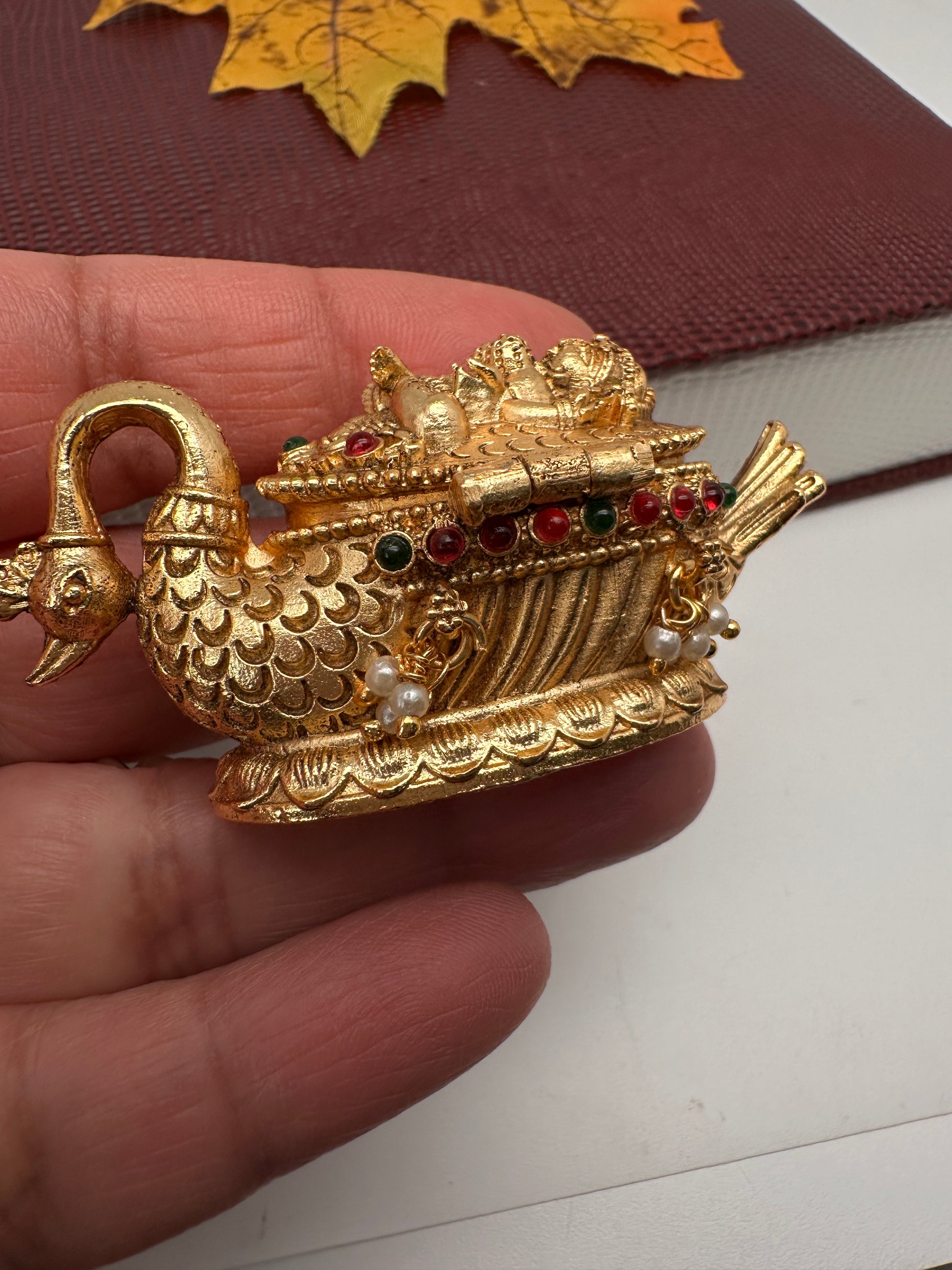 Goddess Lakshmi Swan Nakshi Matte Finish Kumkum Box Bharani - 