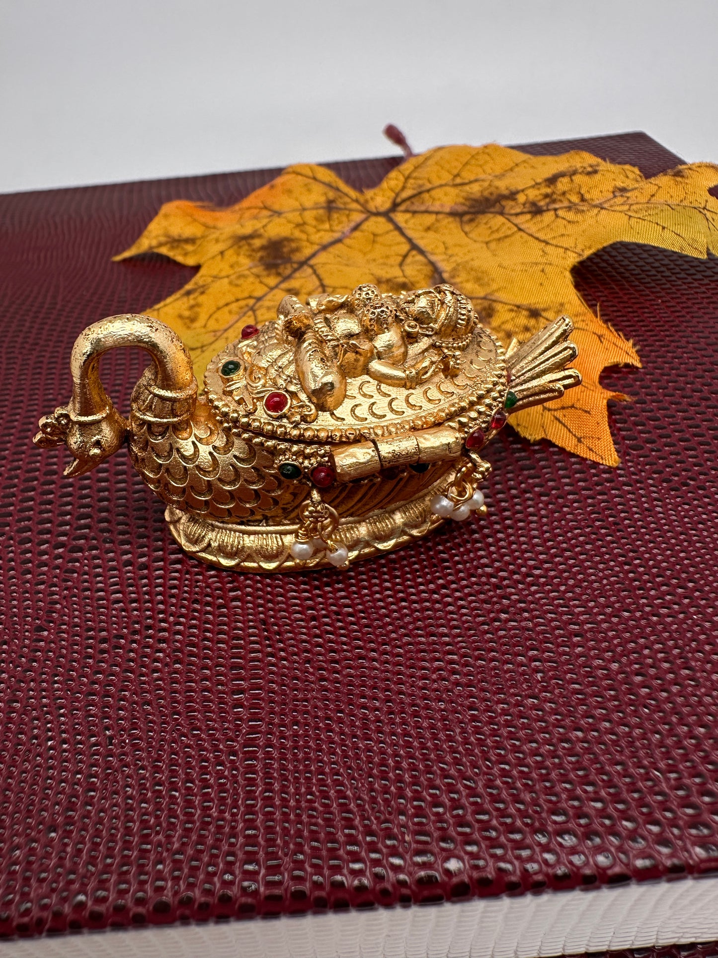 Goddess Lakshmi Swan Nakshi Matte Finish Kumkum Box Bharani - 