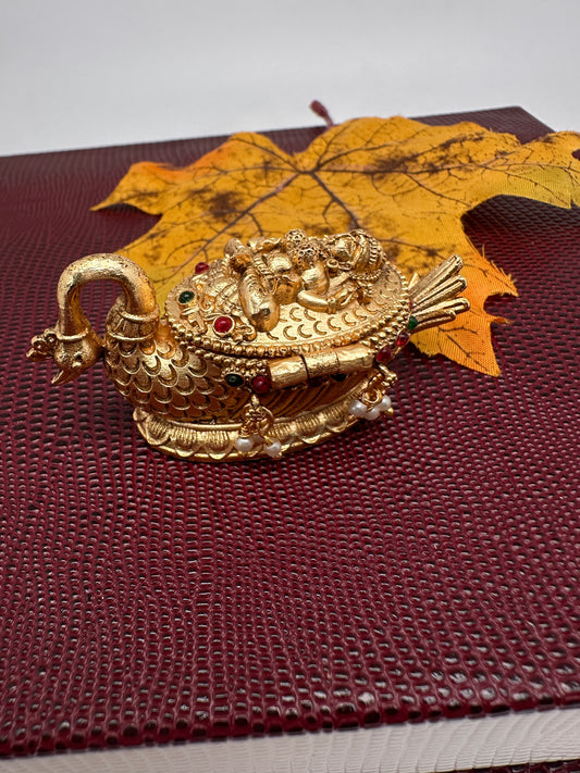 Goddess Lakshmi Swan Nakshi Matte Finish Kumkum Box Bharani - 