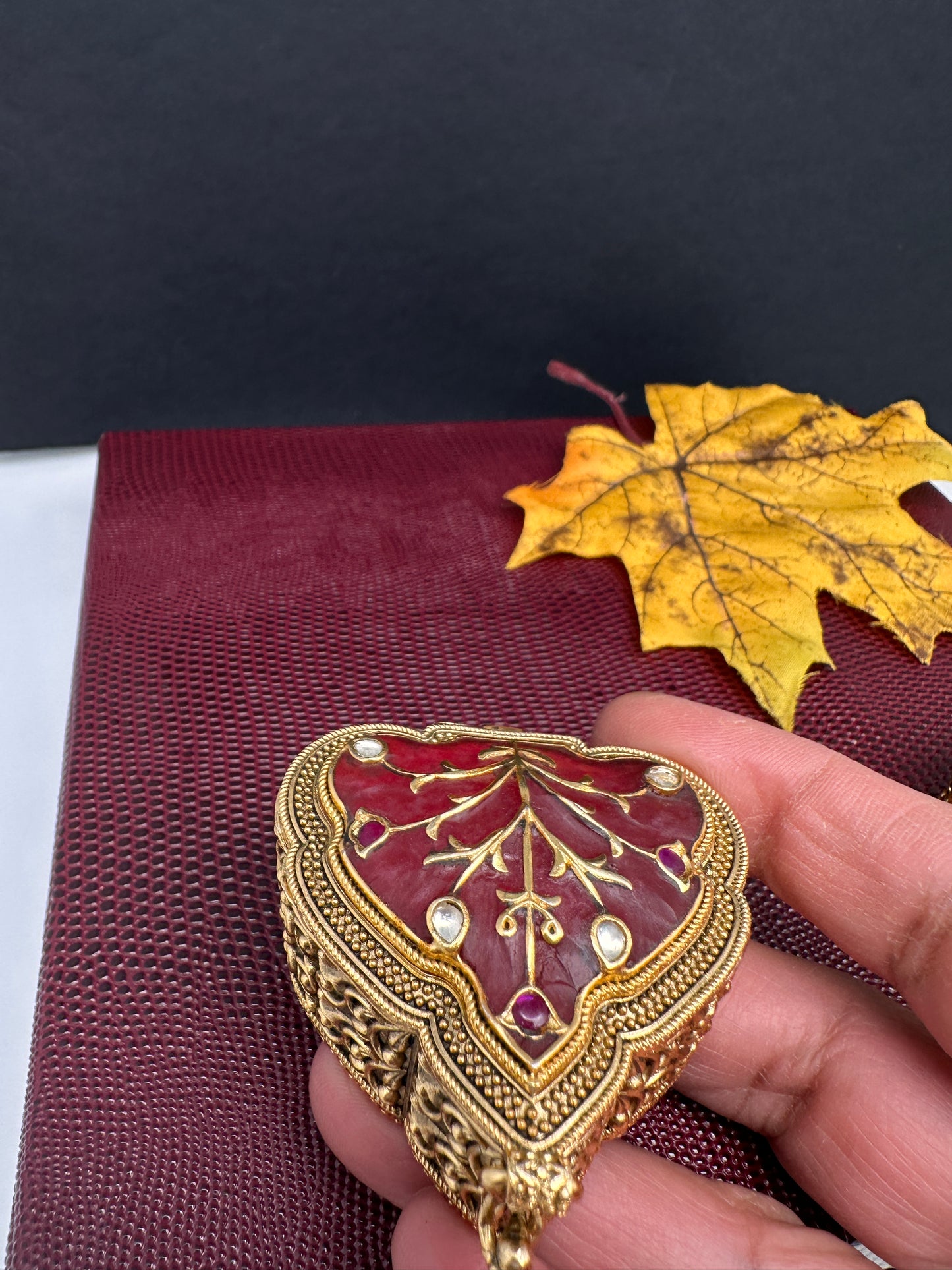 Red Meenakari Work Kundan Kumkum Box Bharani - 